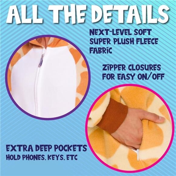 Slim Fit Adult Onesie: Plush Animal Halloween Costume - Picture 4 of 7